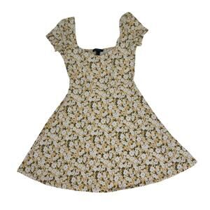 Forever 21 women's Yellow Green White Floral Short Sundress Size Small